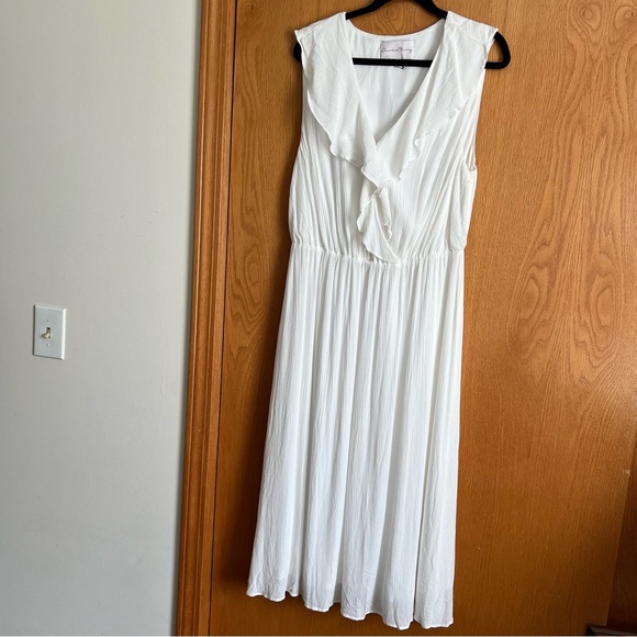 Charles Henry size 1X white ruffle surplus midi dress - Picture 4 of 10